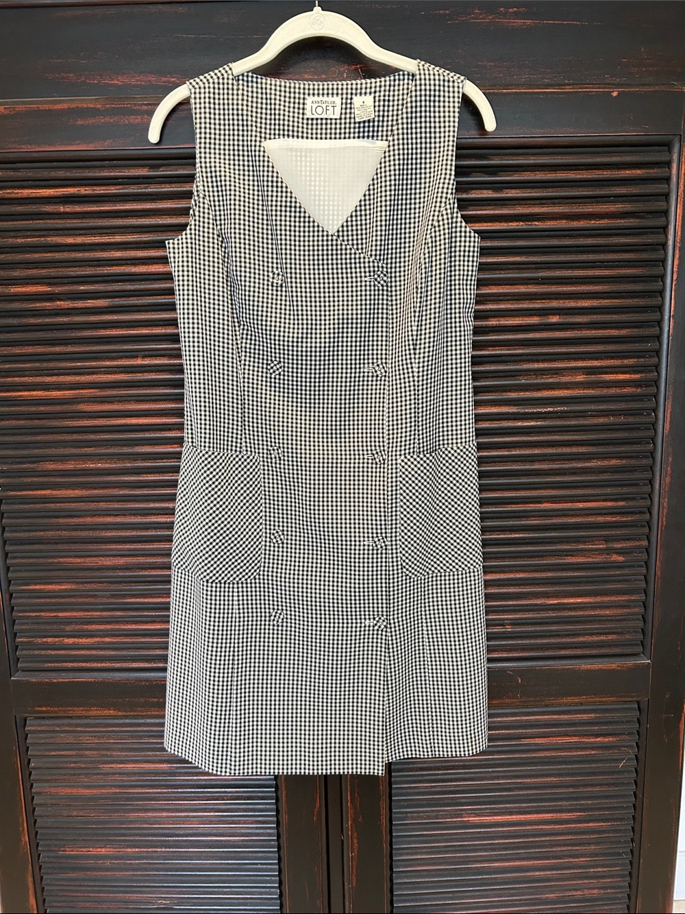 LOFT Black and White Gingham Sleeveless Shift Dress